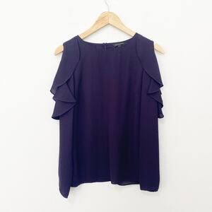Banana Republic Dark Purple Cold Shoulder Cutout Long Sleeve Blouse Size XS